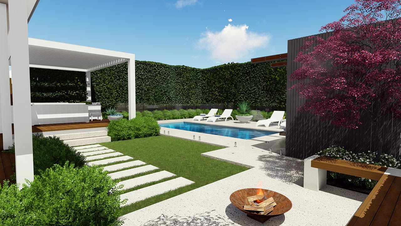 Pools and fire pits are now a popular garden feature in landscape design