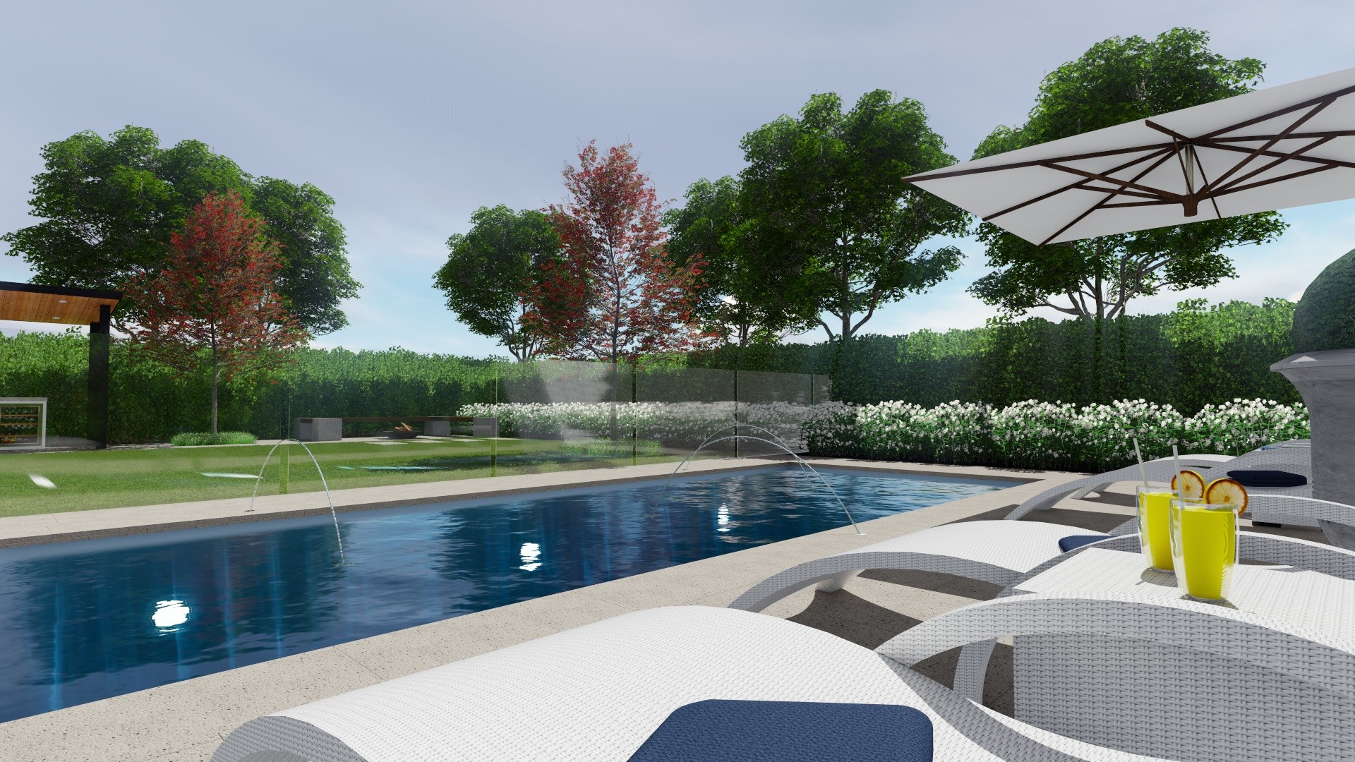 swimming pool design with a surrounding landscape design